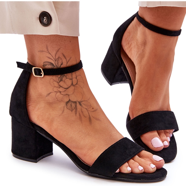 Sandalias de gamuza clásicas de tacón bajo de luna de miel negras negro