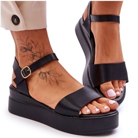 Sandalias Piel Cómodas Cuña Tifena Negra negro