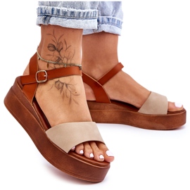Sandalias Piel Cómodas Cuña Tifena Beige-Marrón