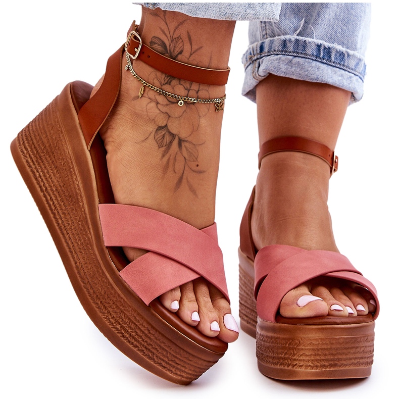 Sandalias Mujer Cuña Cómodas Marrón-Rosa Laurie Sandalias Mujer Cuña Cómodas Marrón-Rosa Laurie