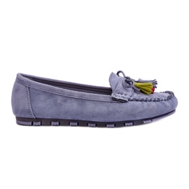 PS1 Mocasín Dorine De Ante Azul Con Lazo Y Flecos