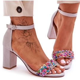 Sandalias De Tacón Alto De Moda Con Piedras Decorativas Gris Love Me