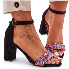 Sandalias De Tacón Alto De Moda Con Piedras Decorativas Negras Love Me negro Sandalias De Tacón Alto De Moda Con Piedras Decorativas Negras Love Me negro