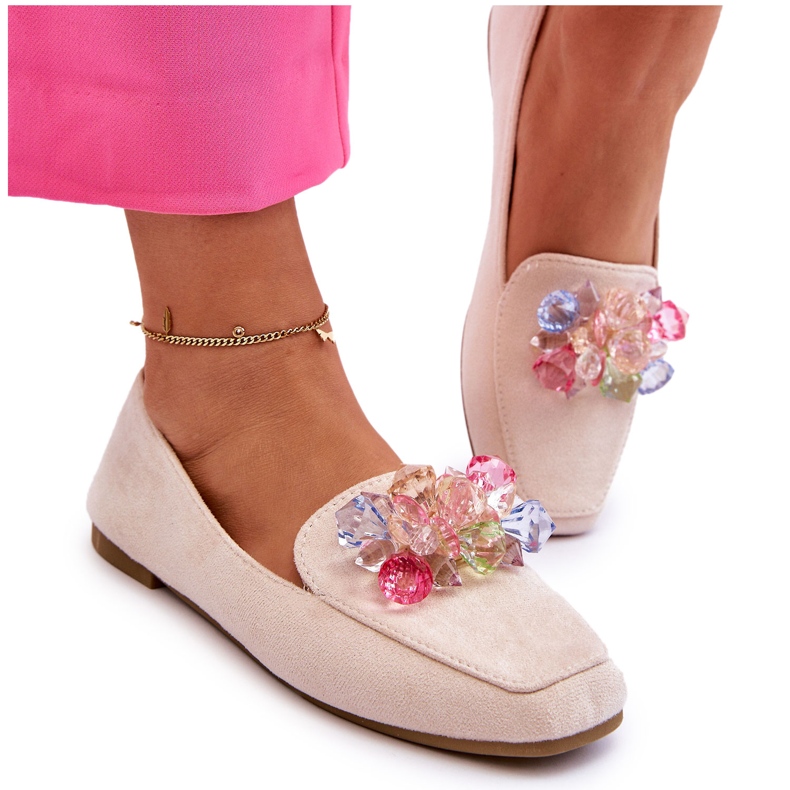 PS1 Mocasines de ante con cristales decorativos beige Arvilla