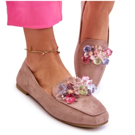 PS1 Mocasines De Ante Con Cristales Decorativos Arvilla Beige Oscuro