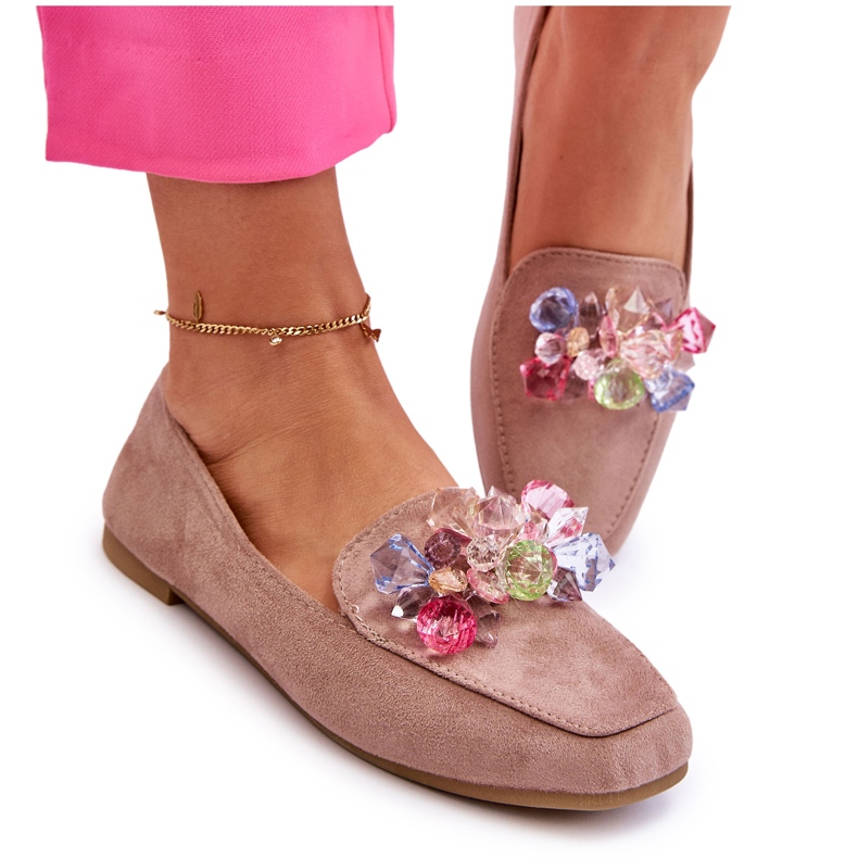 PS1 Mocasines De Ante Con Cristales Decorativos Arvilla Beige Oscuro
