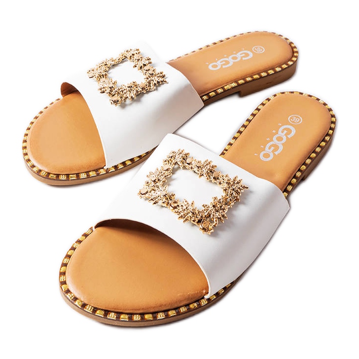 Chanclas Miriam blancas con adorno blanco