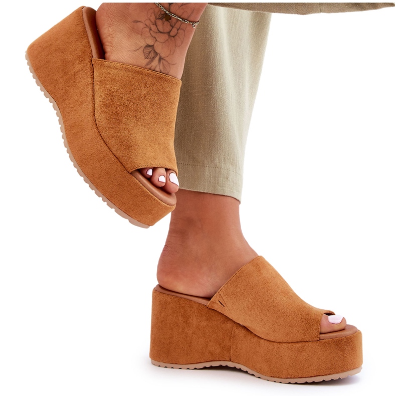 Camel Martina - Pantuflas gruesas con plataforma para mujer marrón