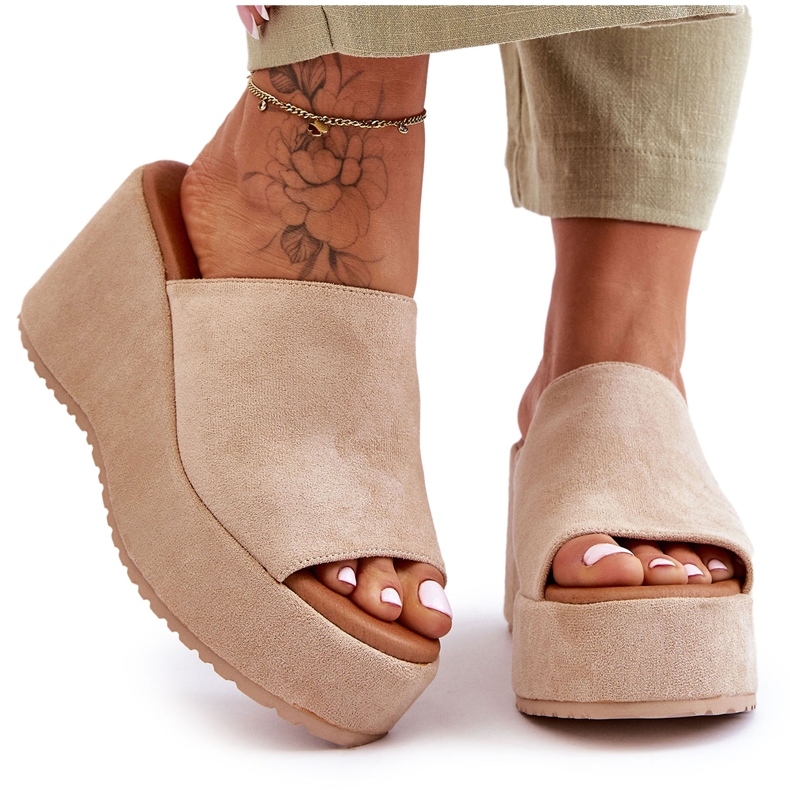 Pantuflas Mujer Plataforma Liso Beige Martina