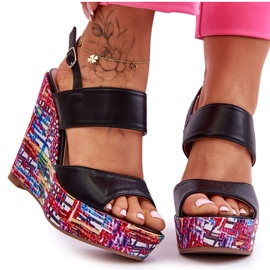 Sandalias Mujer Cuña Negro Calderia Sandalias Mujer Cuña Negro Calderia