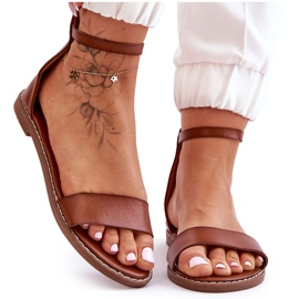 Sandalias con cremallera plana de cuero marrón Millou