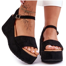 Sandalias Mujer Cuña Ante Negro Lydia