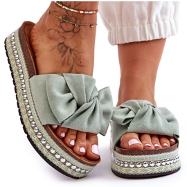 Pantuflas Mujer Ante Lazo Verde Lauria