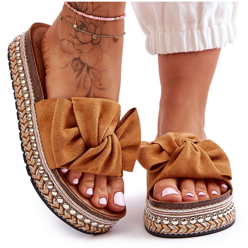 Pantuflas Mujer Ante Lazo Lauria Camel marrón Pantuflas Mujer Ante Lazo Lauria Camel marrón