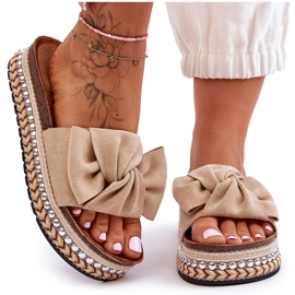Pantuflas Mujer Ante Lazo Beige Lauria