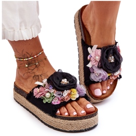 Pantuflas Material Flores Negro Nessa