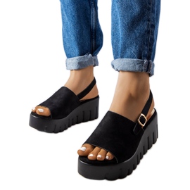 Sandalias de cuña de mujer negras de Berfin negro