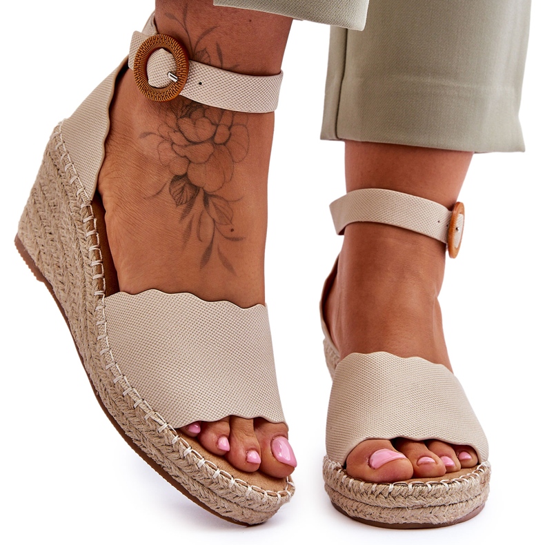 Evento Sandalias Piel Cuña Zapato Confort Beige Verola