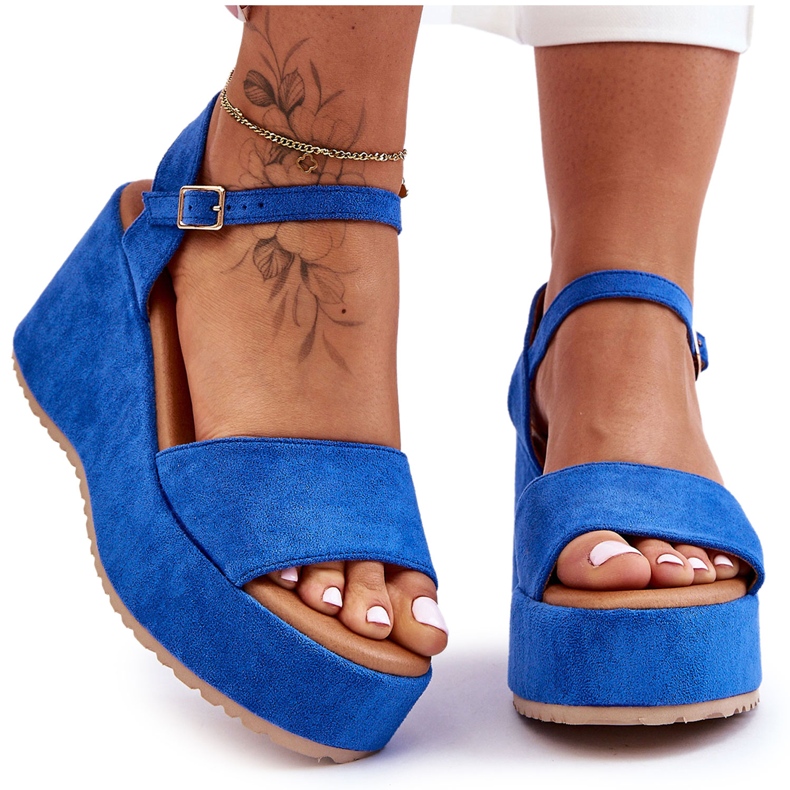 Sandalias Mujer Cuña Ante Azul Lydia