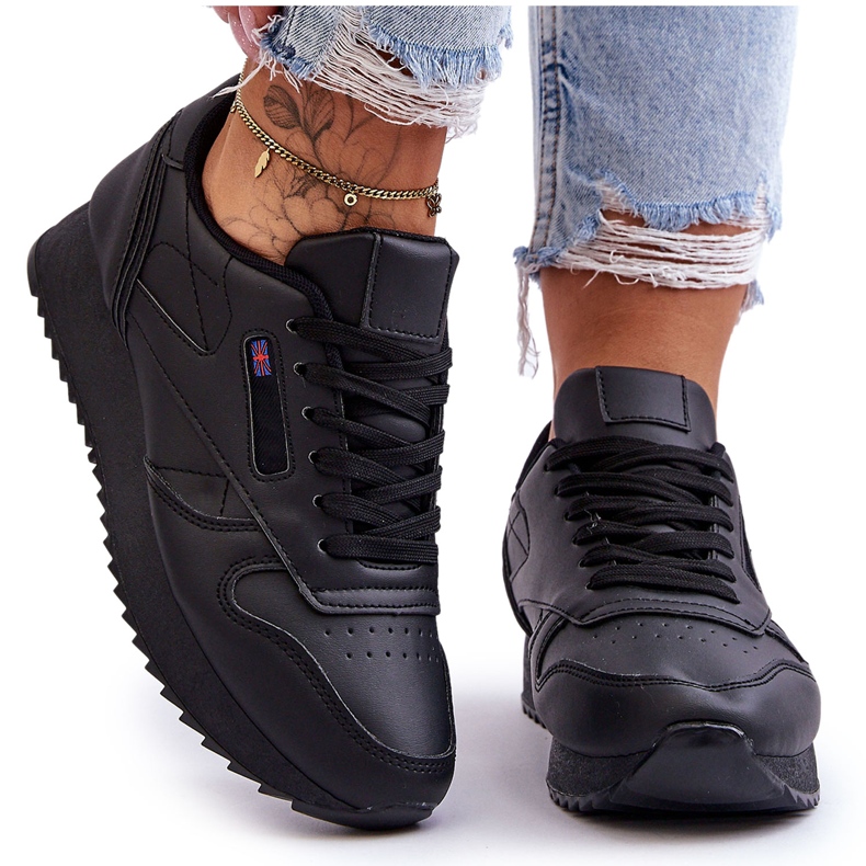 PM1 Zapatos deportivos de cuero con plataforma y cordones negros Merida