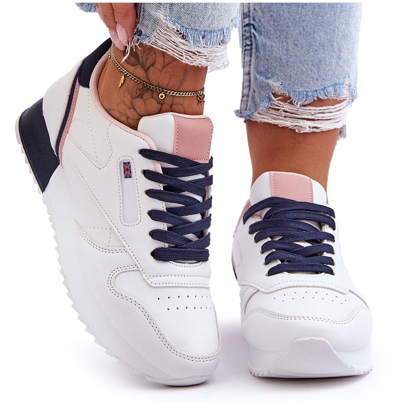PM1 Merida zapatos deportivos de cuero con plataforma con cordones en blanco y azul marino