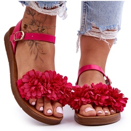 Sandalias Mujer Con Flores De Tela Fucsia Fiori rosado
