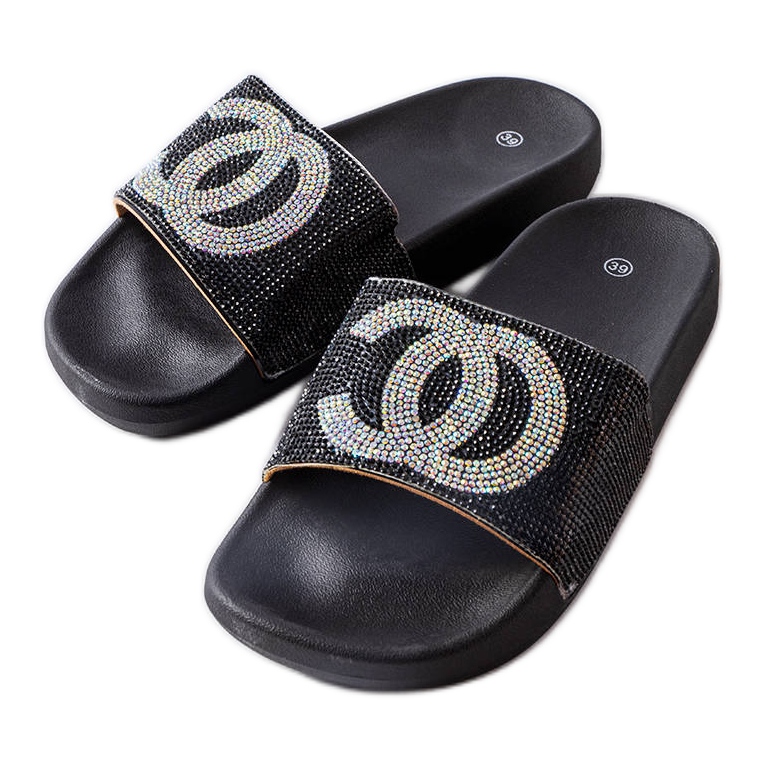 Chanclas negras decoradas con pedrería de Glendale negro