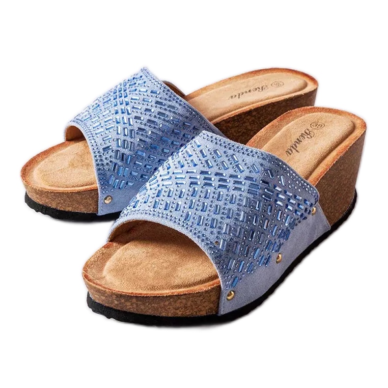 Inna Sandalias Guymon con cuña de pedrería azul Inna Sandalias Guymon con cuña de pedrería azul