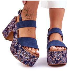 Maciejka Cuero Tacones Altos Sandalias 06089-17 Azul Marino Maciejka Cuero Tacones Altos Sandalias 06089-17 Azul Marino