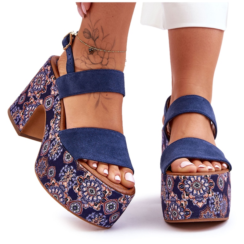 Maciejka Cuero Tacones Altos Sandalias 06089-17 Azul Marino