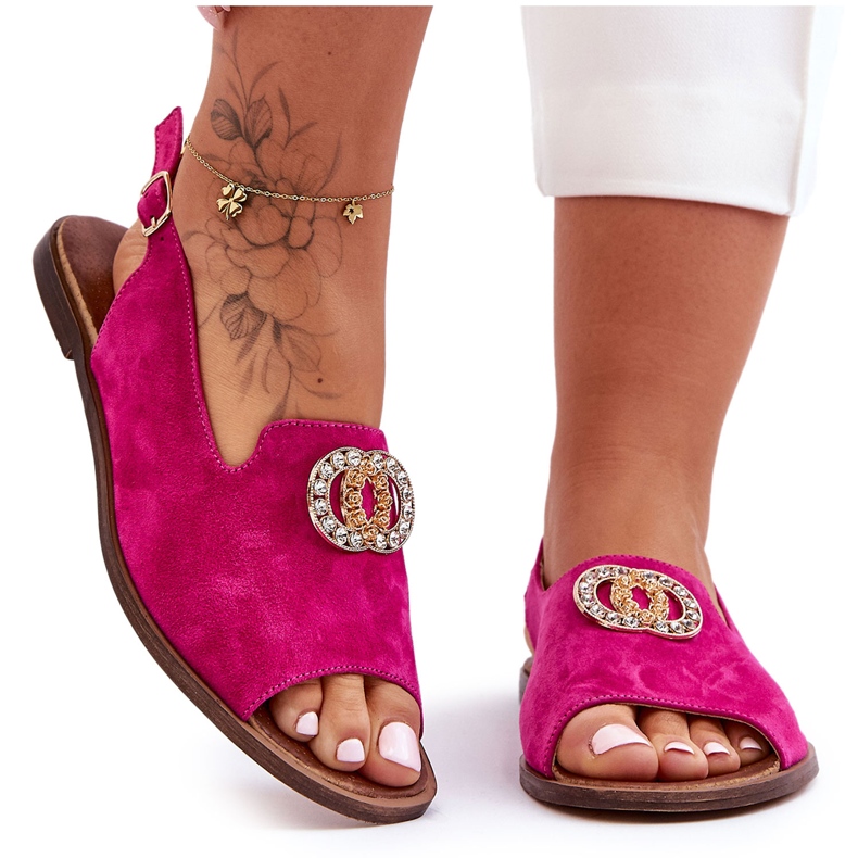 Sandalias Planas Ante Con Adorno Nicole 2744/067 Fucsia rosado