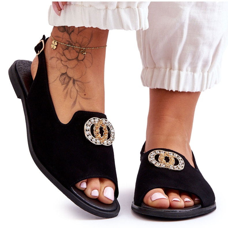 Sandalias Planas Ante Con Adorno Nicole 2744/002 Negro