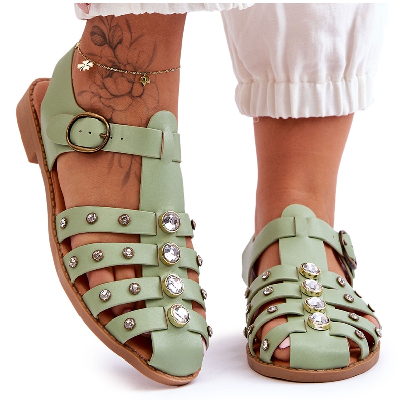 Sandalias Mujer Planas Con Circonitas Verde Ascot Sandalias Mujer Planas Con Circonitas Verde Ascot