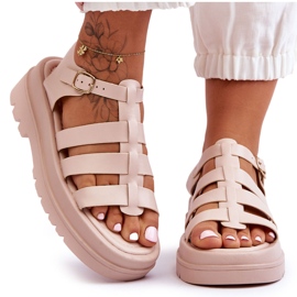 Sandalias De Piel Con Rayas Colet Beige