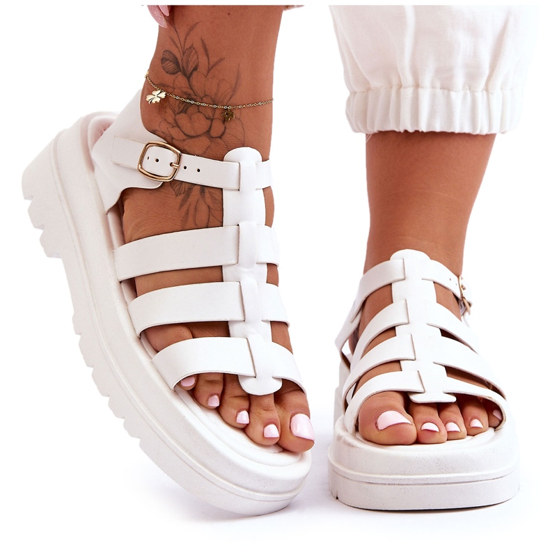 Sandalias De Piel Con Rayas Colet Blancas blanco