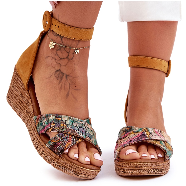 Maciejka Suede Cuña Sandalias 04565-43 Naranja