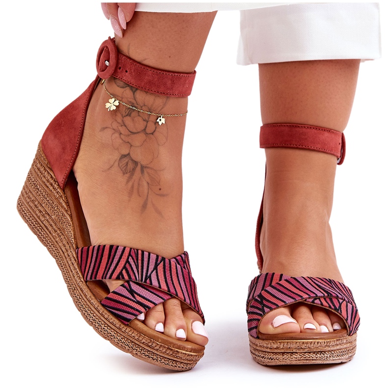 Maciejka Suede Cuña Sandalias 04565-44 Rojo