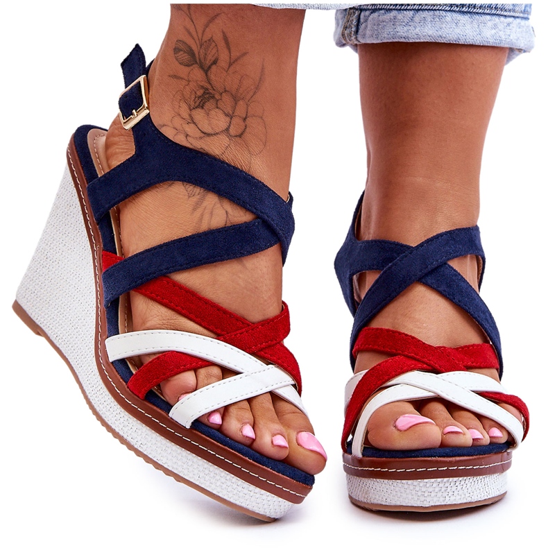 Seastar Sandalias de cuña con tiras, azul marino multicolor