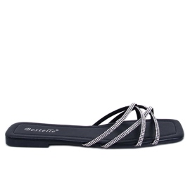 Rexha Chanclas negras con strass negro