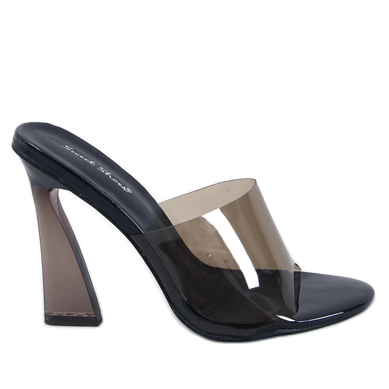 Chanclas Seymour Black con tacón transparente negro