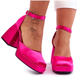 Bombas de moda en tacones masivos fucsia sandia rosa