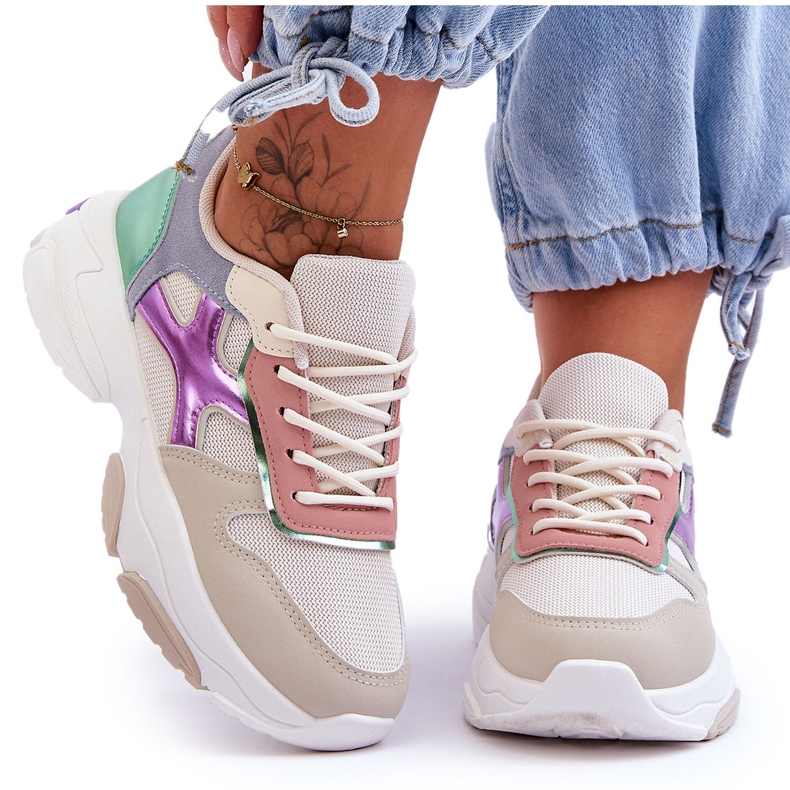 PS1 Deportivas Mujer Cordones Beige-Verde Cortes multicolor
