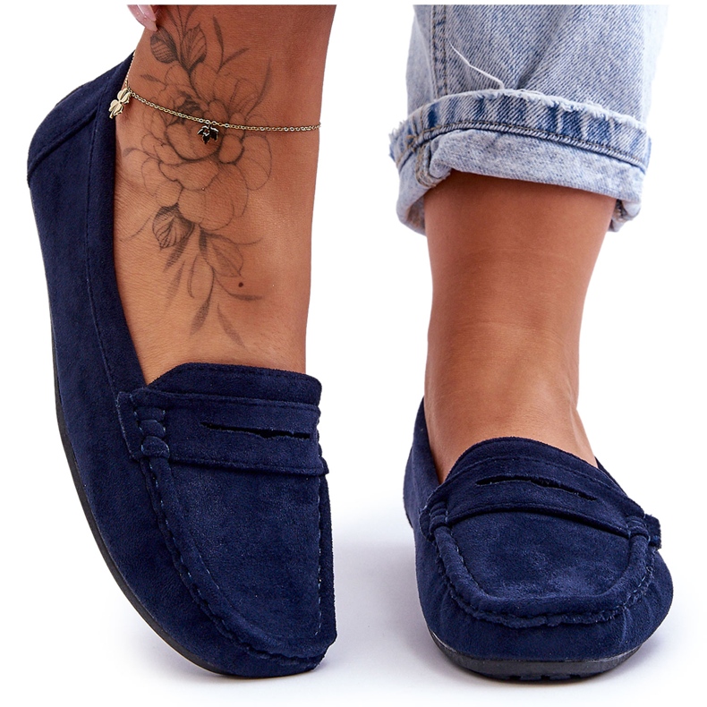 Mocasines Mujer Ante Azul Marino Lenvie