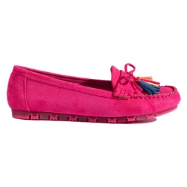 Mocasín boho ante fucsia con borlas Shelovet rosa