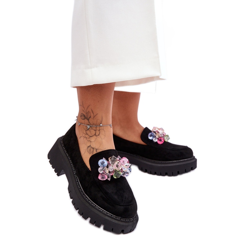 PS1 Mocasines Mujer Cristales Negro Avril