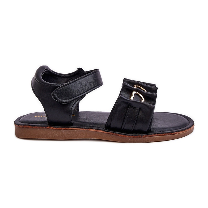 Sandalias Infantiles Con Velcro Corazones Negro Havana