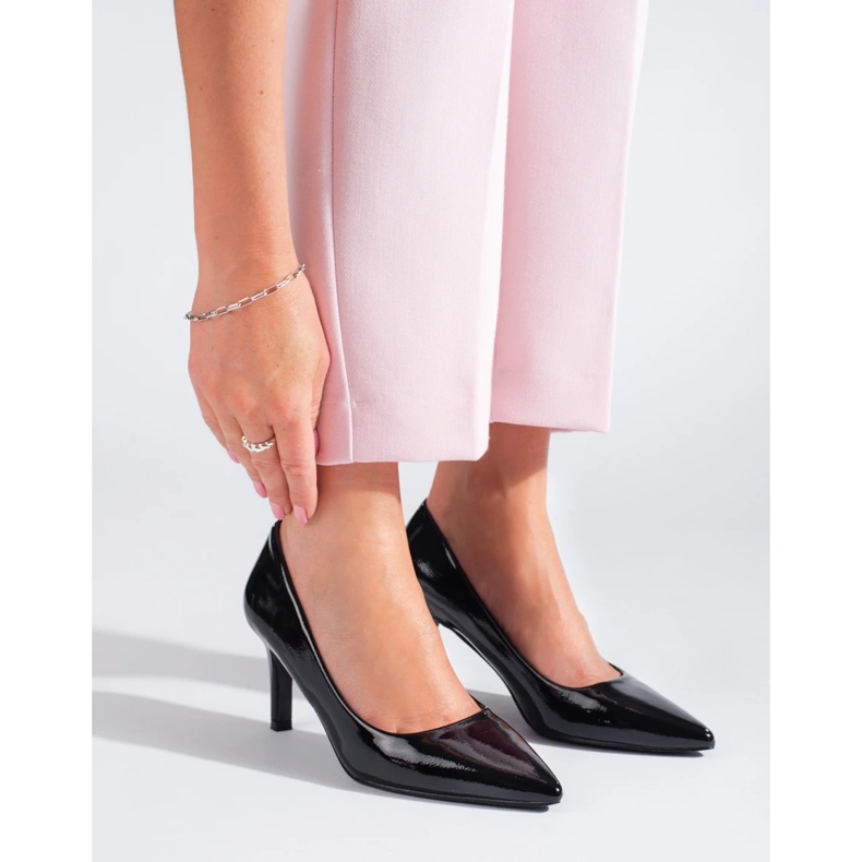 Zapatos de salón clásicos de mujer Shelovet tacones altos lacados en negro