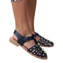 Sandalias negras decoradas con pedrería de Gaetano negro