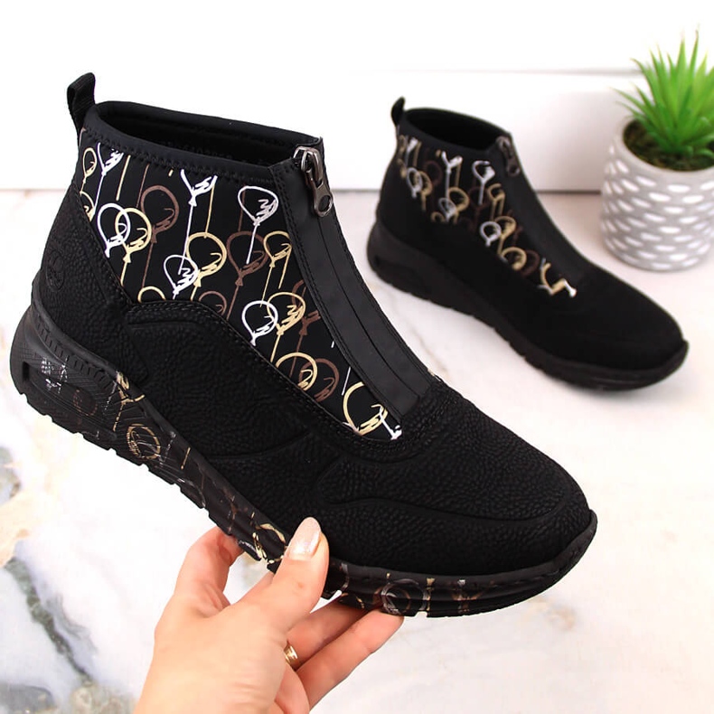 Botines para mujer zapatillas deportivas con cremallera negro Rieker M4953-00 Botines para mujer zapatillas deportivas con cremallera negro Rieker M4953-00