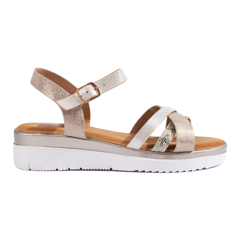 Cómodas sandalias con cuña baja Shelovet beige y dorado